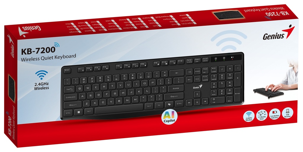 Genius Keyboard Wireless AI Silent & Low Profile KB-7200 English