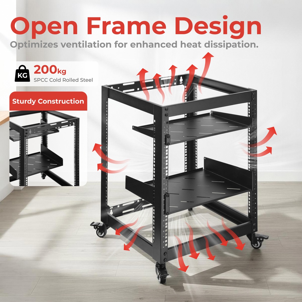 Lumivida 12U Open Frame Server Rack CAB-017-12U