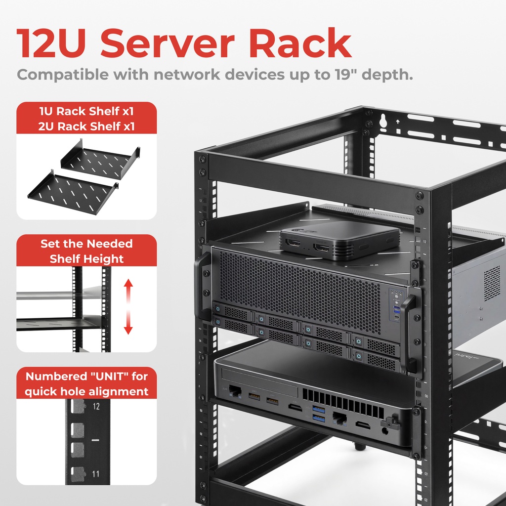 Lumivida 12U Open Frame Server Rack CAB-017-12U