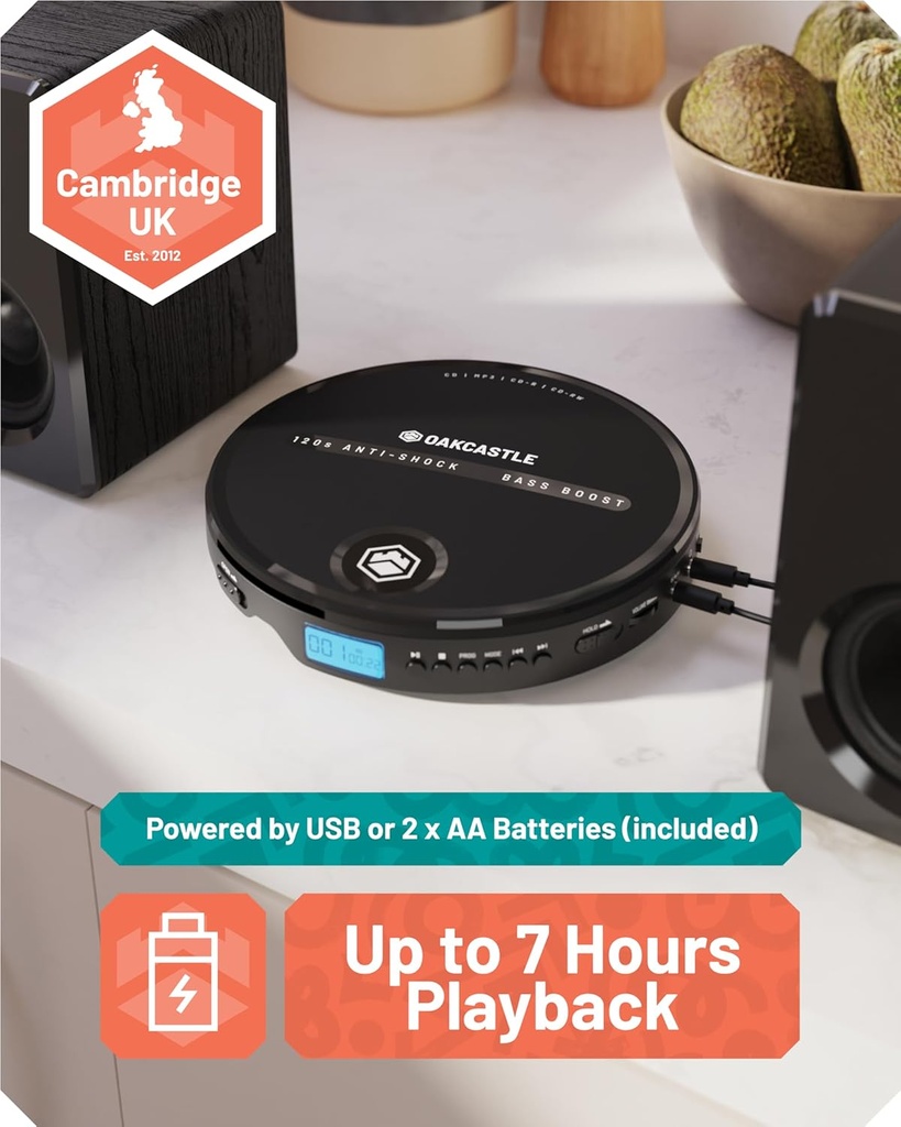 Oakcastle CD10 Portable CD Player Incl Earphones, Rechargeable or Battery Powered