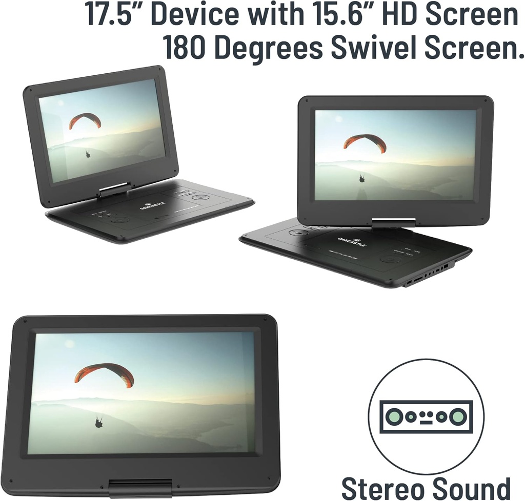 Oakcastle Portable & Rechargeable 15.6'' DVD Player with Swivel & Flip HD Screen