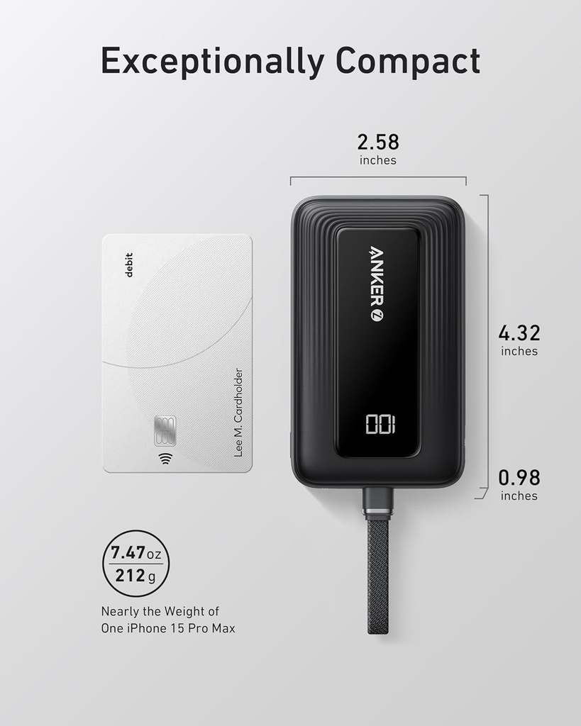 Anker Mobile Powerbank 10000 30W Built-In USB-C Cable White