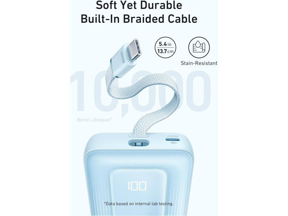 Anker Mobile Powerbank 10000 30W Built-In USB-C Cable White