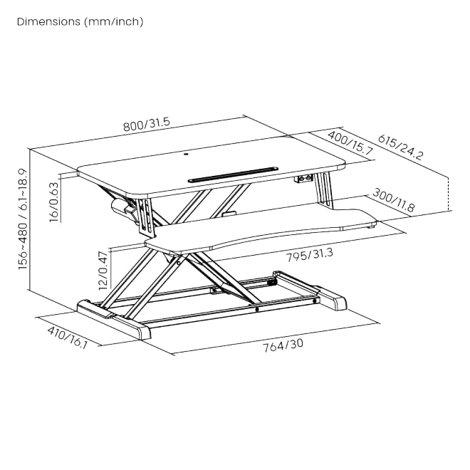 Brateck DWS15-01E Electric Sit Stand Workstation Max Height 48cm