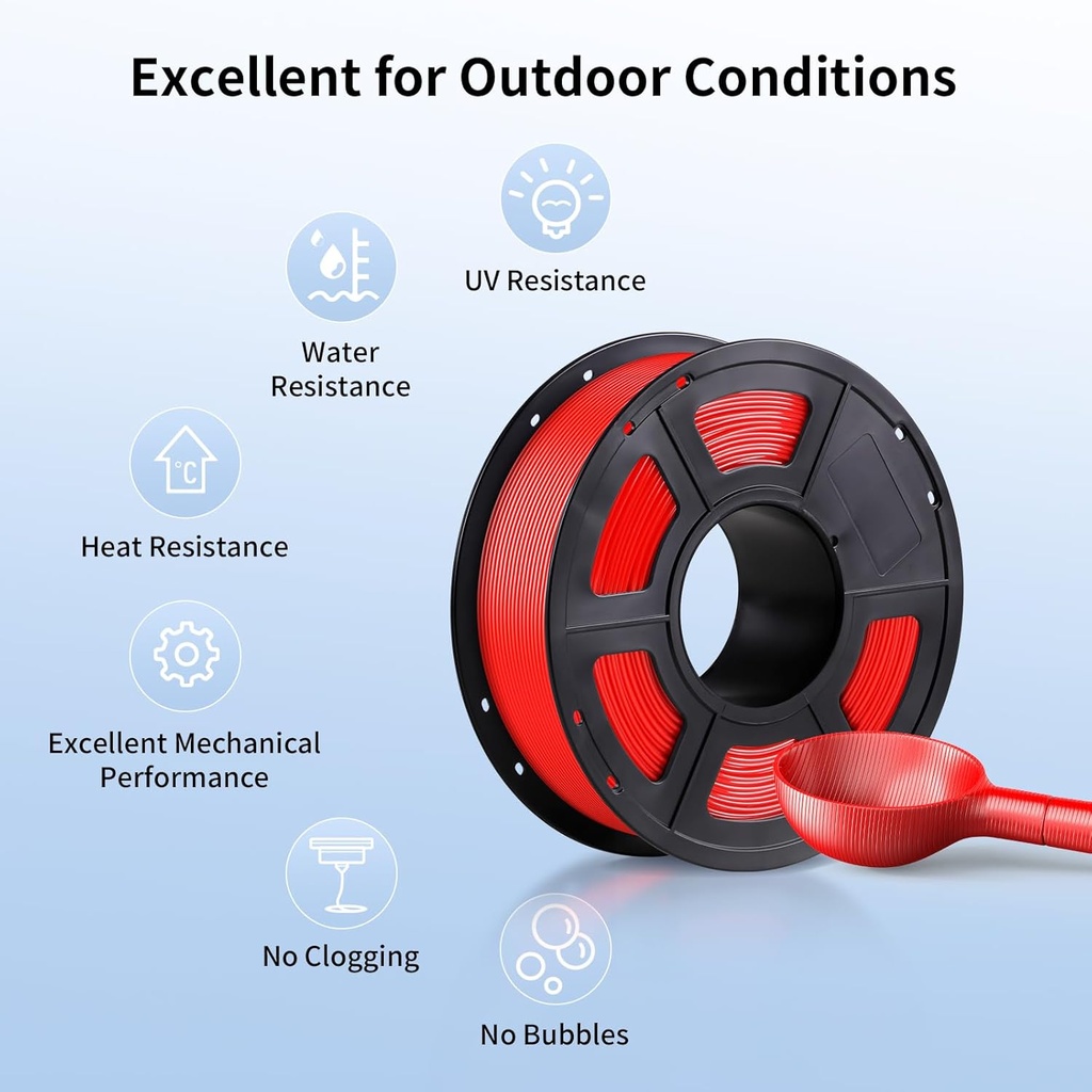 Anycubic ASA Filament Red 1Kg. Ideal Usage: Outdoor sensor housings, marine equipment, car exterior parts, and garden fi