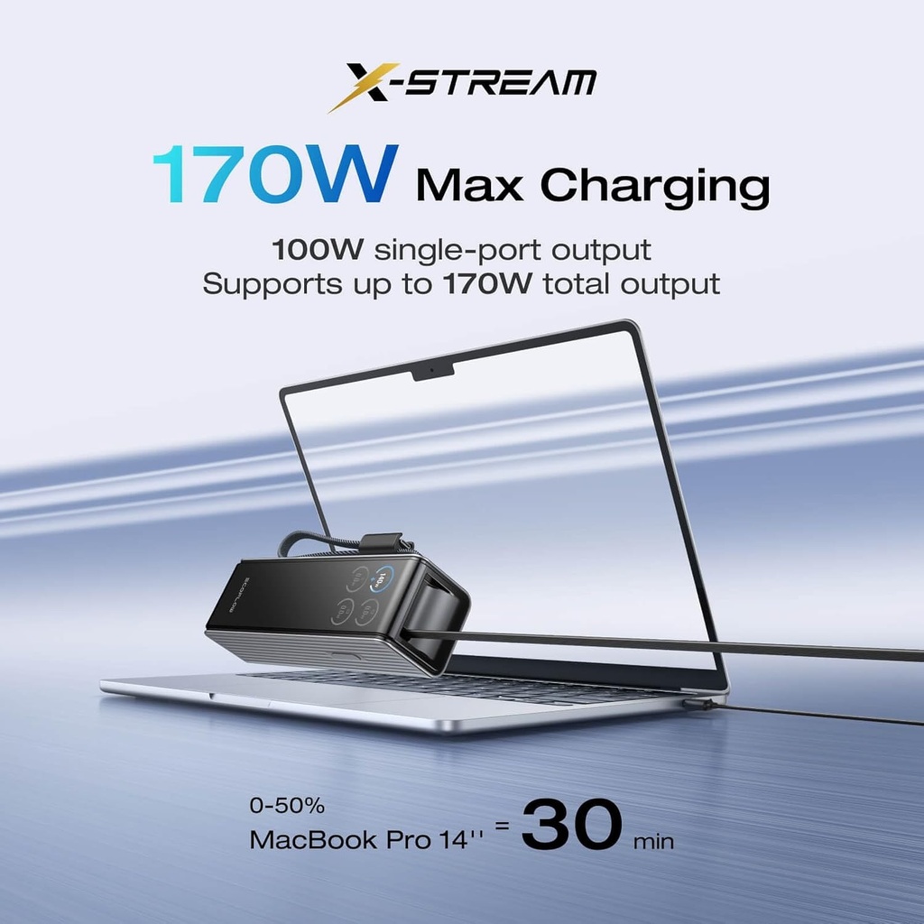EcoFlow Charge Powerbank RAPID 25000mAh 170W + 100W Built-In & Retractable Cable Black