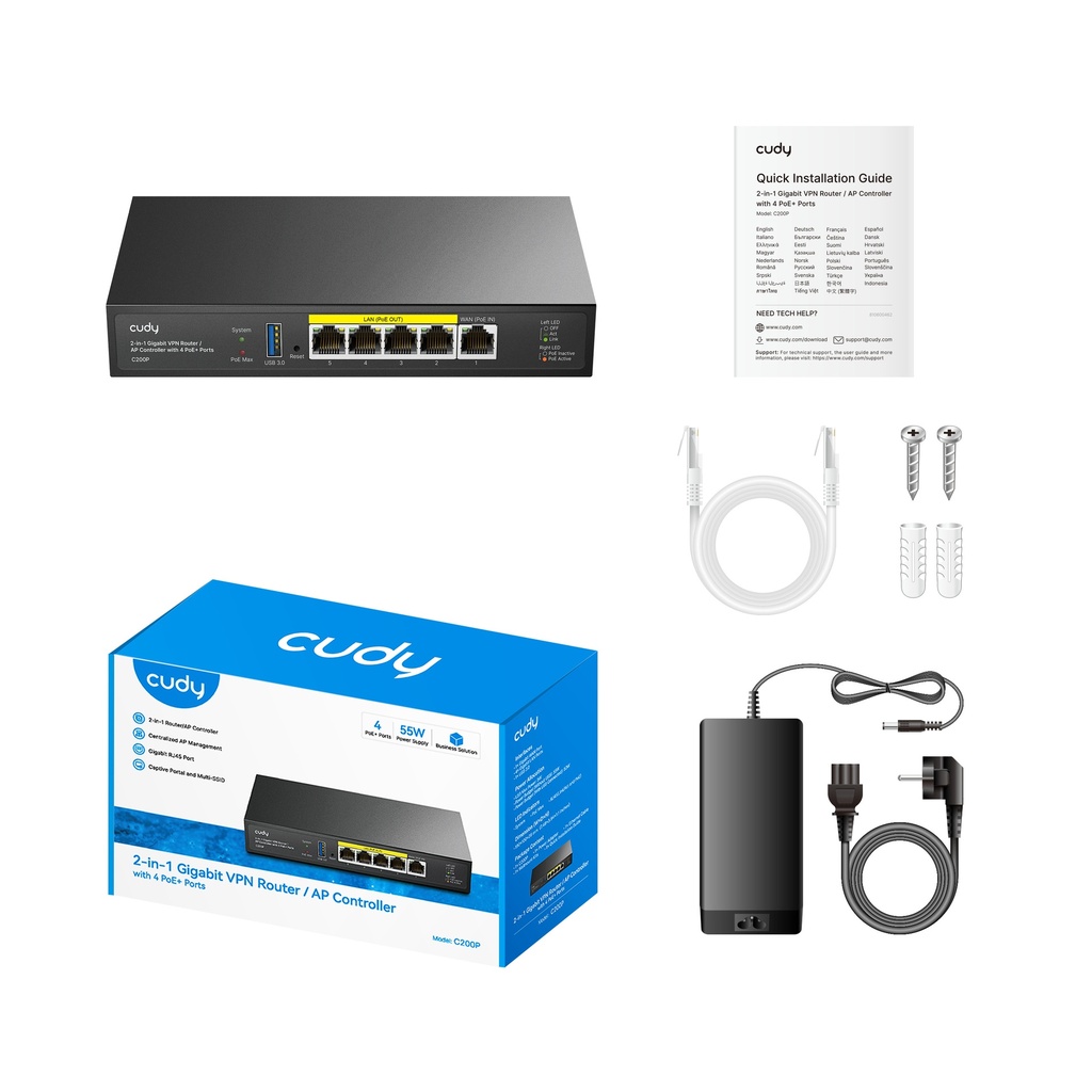 Cudy Router/AP Controller Gigabit Cloud Managed VPN with 4 Poe+ Ports C200P