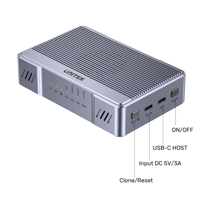 Unitek SolidForce 20Gbps 2-Bay USB-C External M2 SSD Enclosure with RAID S1247A