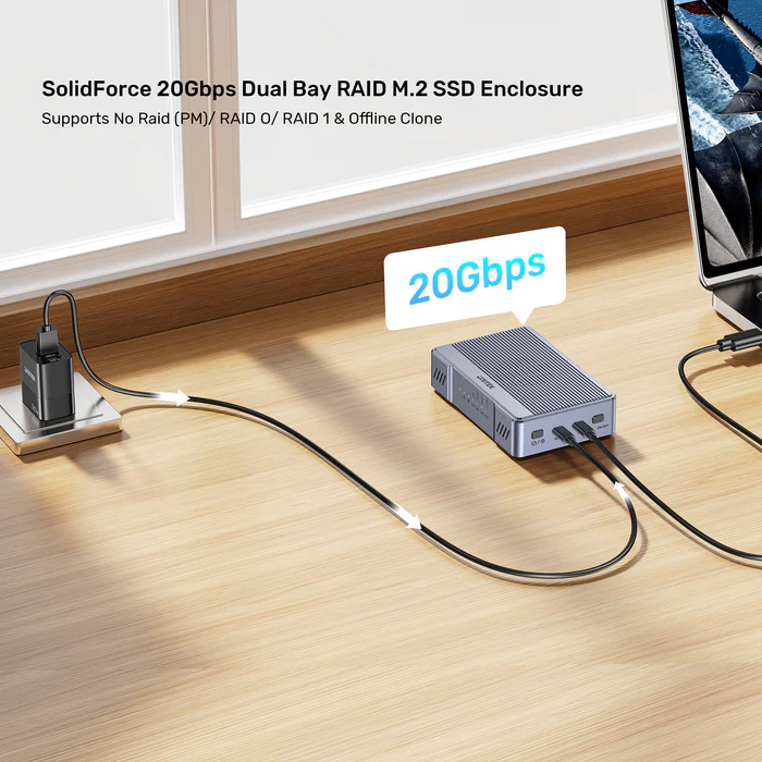 Unitek SolidForce 20Gbps 2-Bay USB-C External M2 SSD Enclosure with RAID S1247A