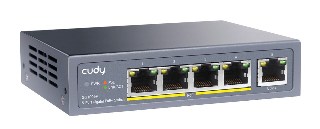 Cudy Switch PoE Gigabit 4PoE + 1GbE Uplink 60W GS1005P