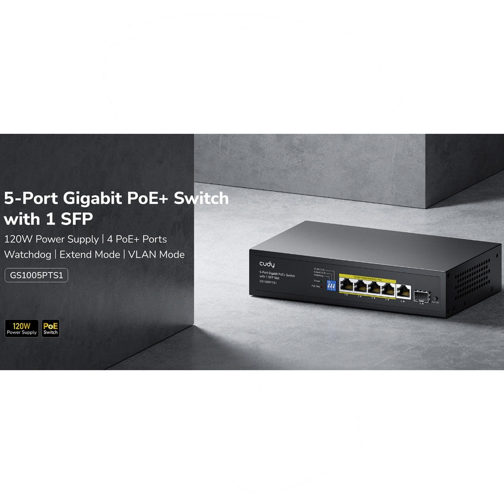 Cudy Switch POE Gigabit 4POE + 1GbE + SFP Port 120W GS1005PTS1