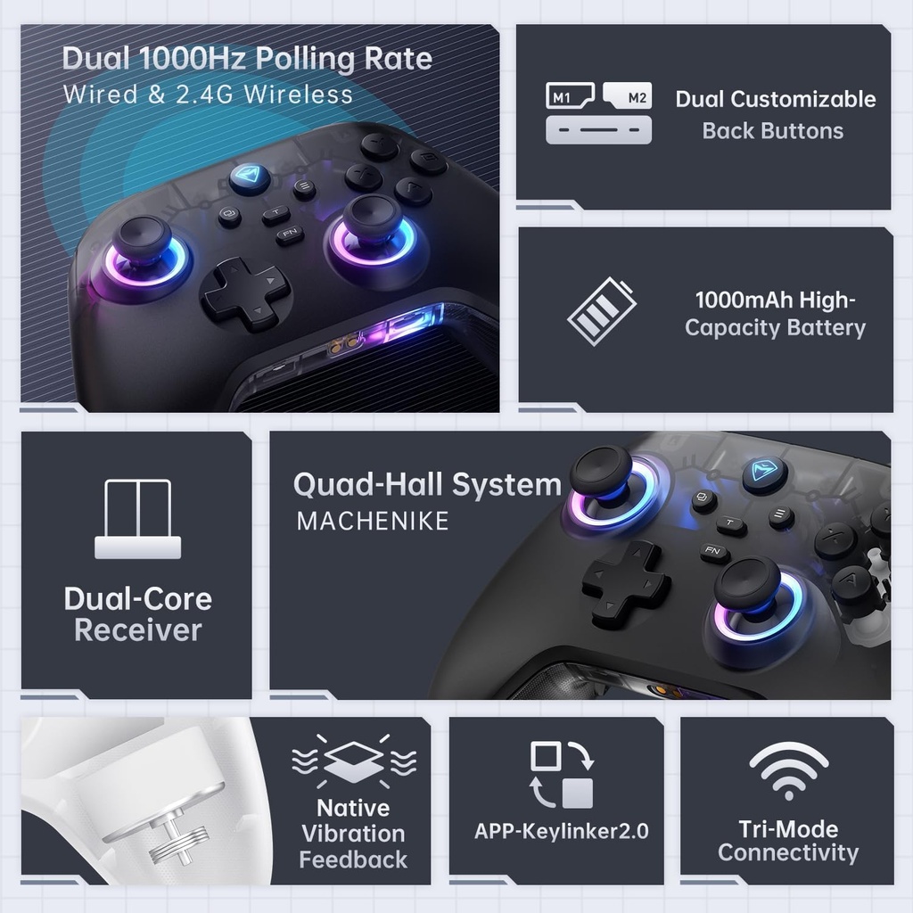 Machenike PC Gamepad G3 V2 Tri-mode 2.4GHz-BT-USB C With Charging Base