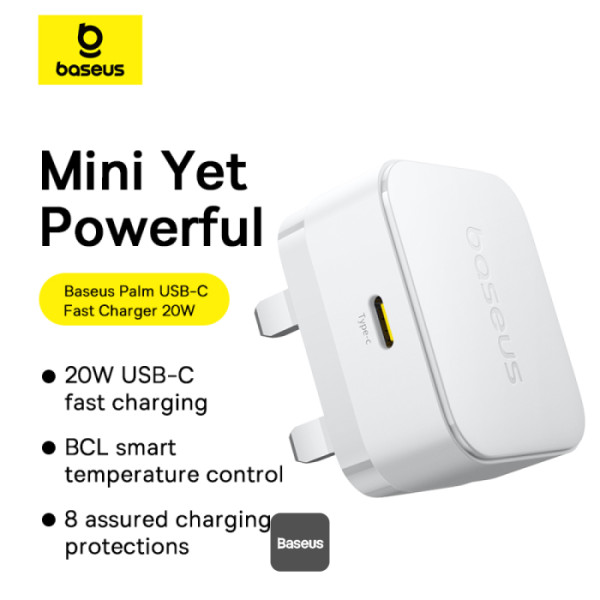 Baseus Charger Wall 20W USB-C PALM Series UK White