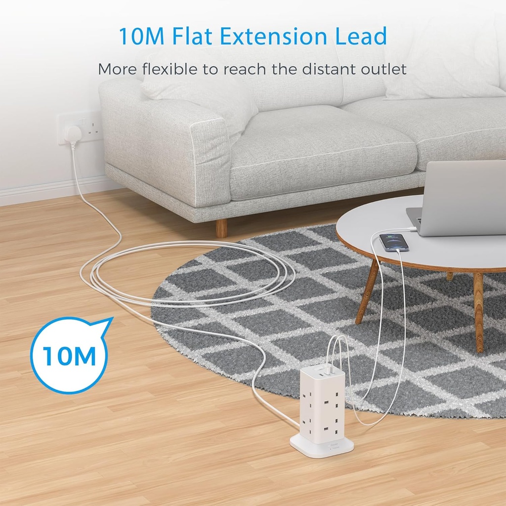 Tessan 8-Gang Extension 2 USB-A USB C 2m 13A TPS03-UK-C