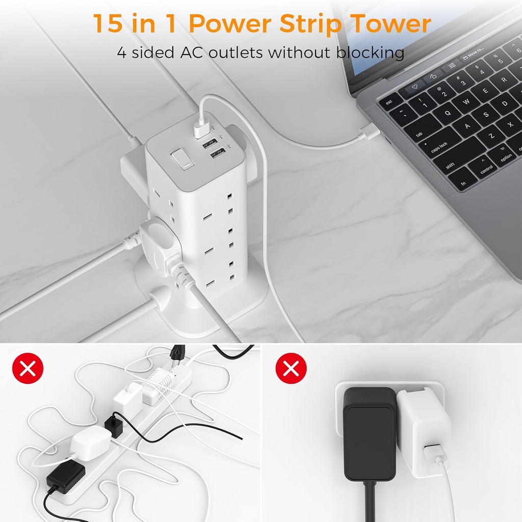 Tessan 12 Gang Extension 3 USB 2m 13A TPS04-UK-C