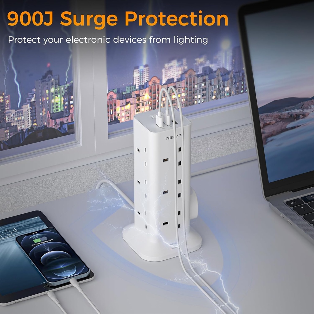Tessan 12 Gang Extension 3 USB 2m 13A TPS04-UK-C