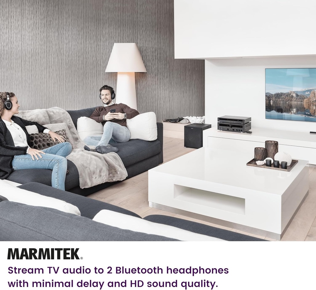 Marmitek BoomBoom 55 HD Low Latency BT Transmitter Stream Music to 2 Headphones Simultaneously