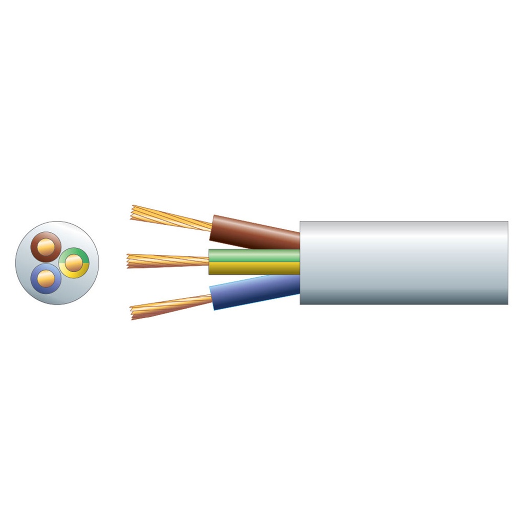 Mercury Mains Power Cable 3-Core 15A 1.5mm 100m White 804.347UK