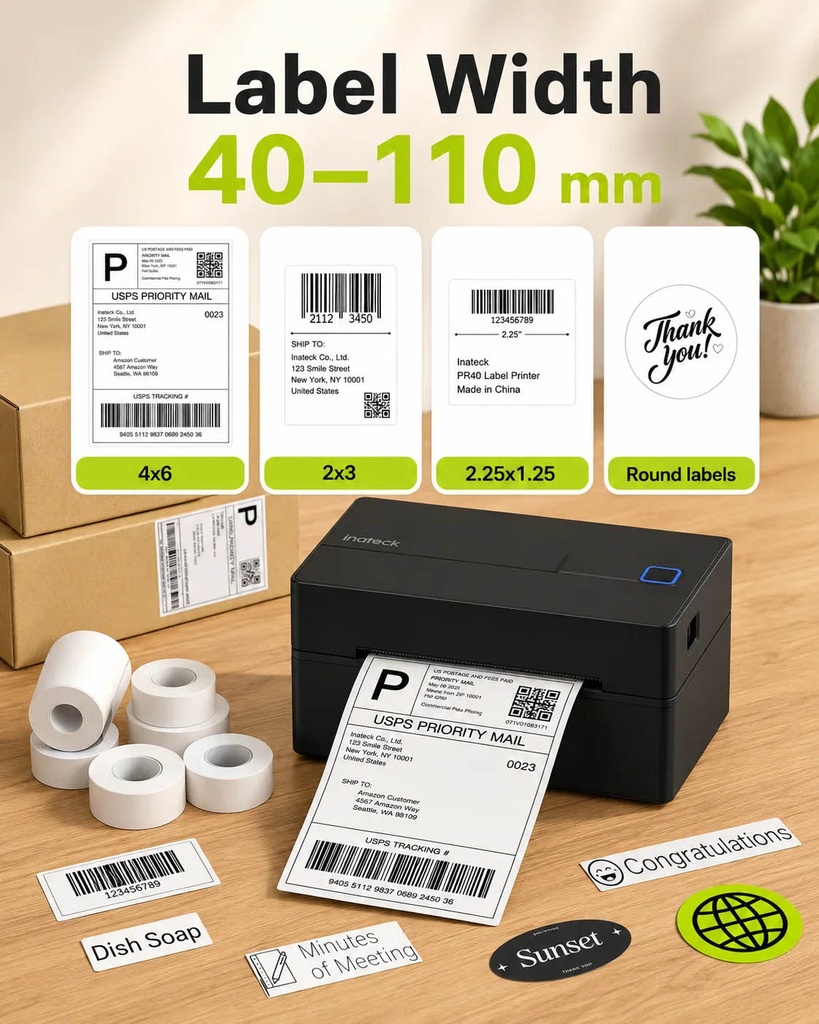 Inateck Label Barcode Printer Thermal Bluetooth & USB PR40 Black