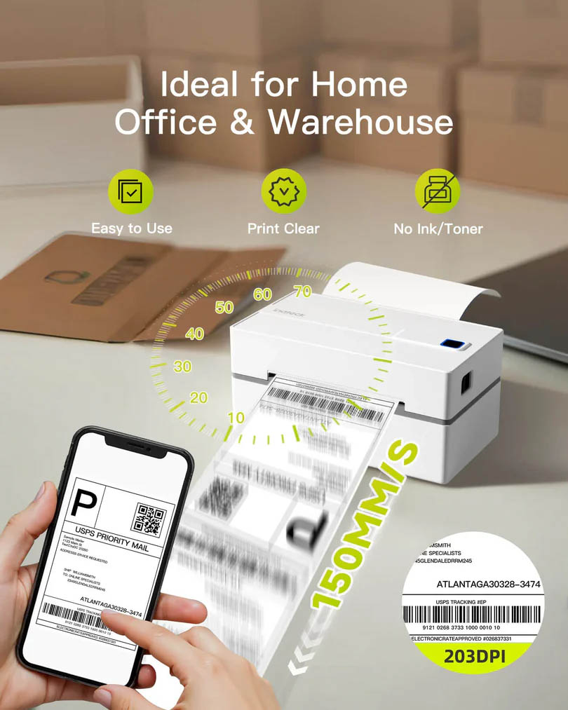 Inateck Label Barcode Printer Thermal Bluetooth & USB PR40 Black