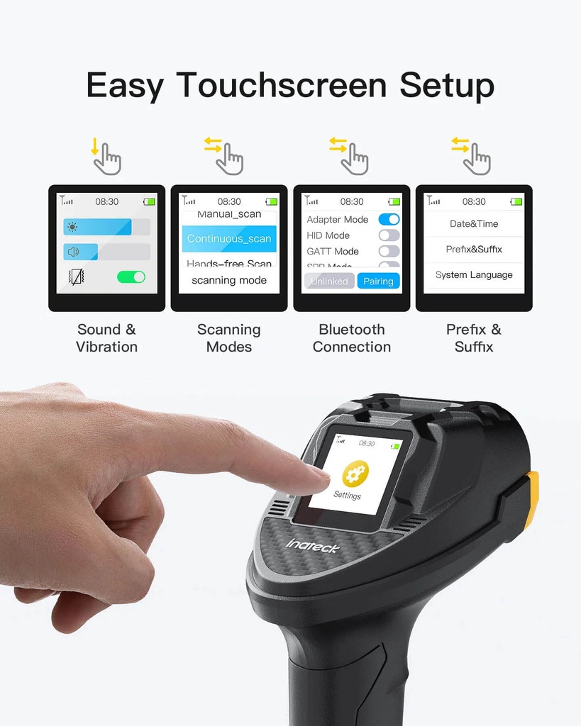 Inateck Barcode Scanner CMOS+CCD 1D/2D Wireless 2.4GHz/Bluetooth USB-A 2600mAh Display Screen Smart Charging Base N6001 