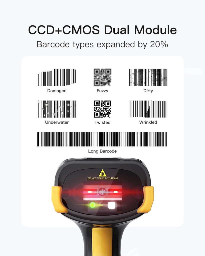 Inateck Barcode Scanner CMOS+CCD 1D/2D Wireless 2.4GHz/Bluetooth USB-A 2600mAh Display Screen Smart Charging Base N6001 