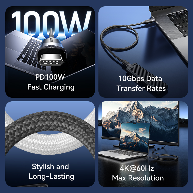 Vention IT Cable USB-C 3.2 Gen2 M-M 2.0m Braided Aluminum Black TRGBH