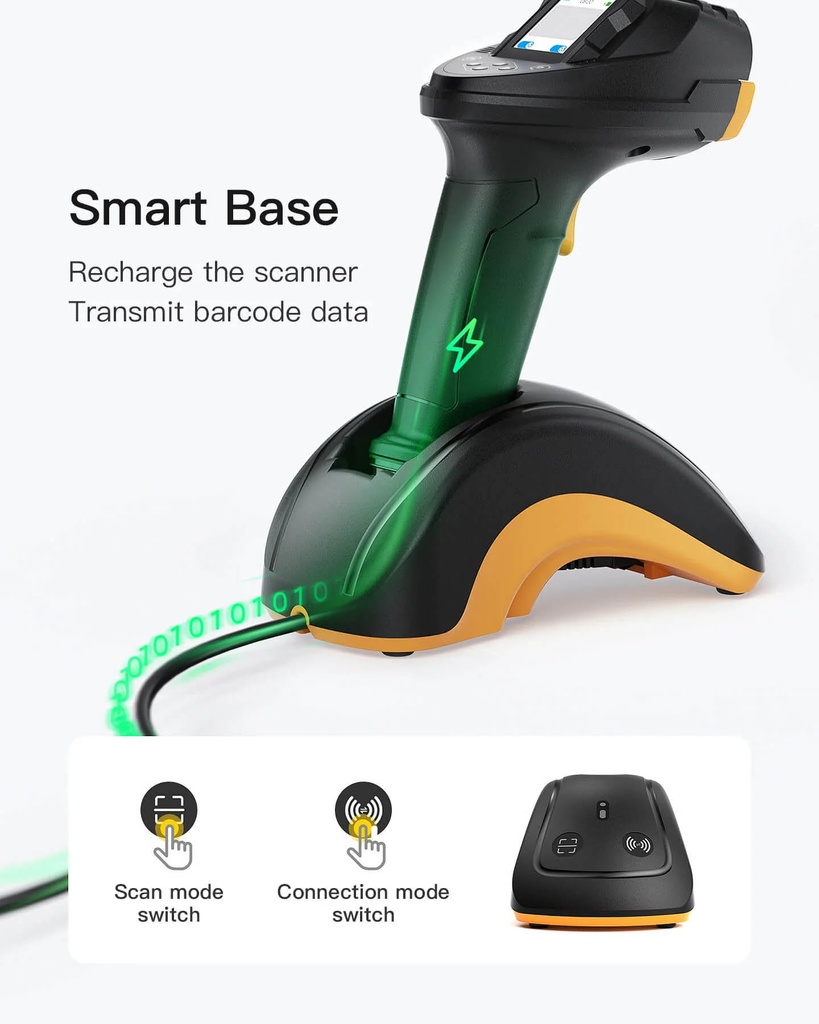 Inateck Barcode Scanner CMOS+CCD 1D/2D Wireless 2.4GHz/Bluetooth USB-A 2600mAh Display Screen Smart Charging Base N6001 