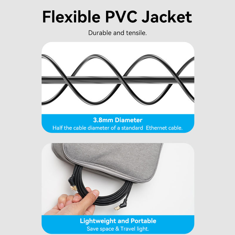 Vention NETWORK Cable Cat8 SFTP Rotate Right Angle Slim 5.0m Black IKLBJ