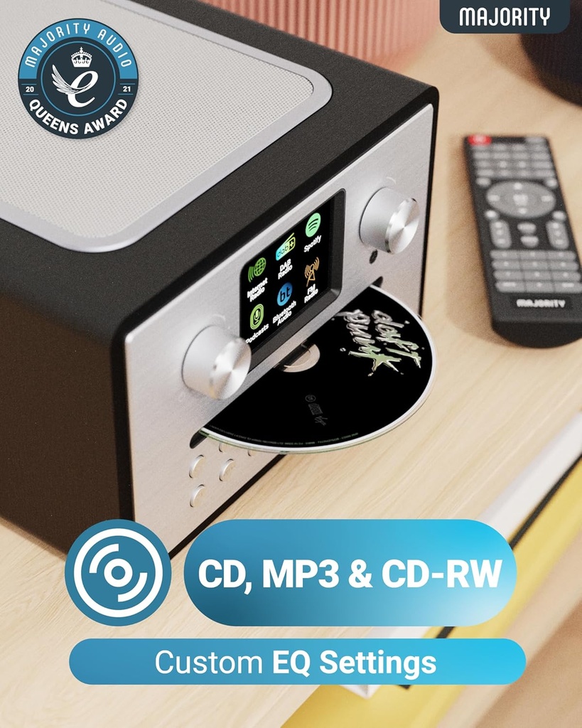 Majority Homerton 2 Black FM Radio System with CD Player, BT, Spotify & USB