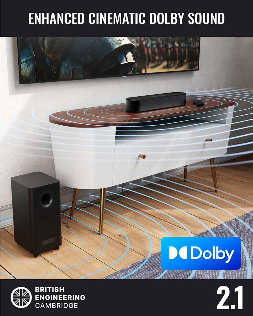Majority BOWFELL AXIS DOLBY 2.1 140W Soundbar with Subwoofer, Dolby Audio, Bluetooth, HDMI ARC, Optical & USB