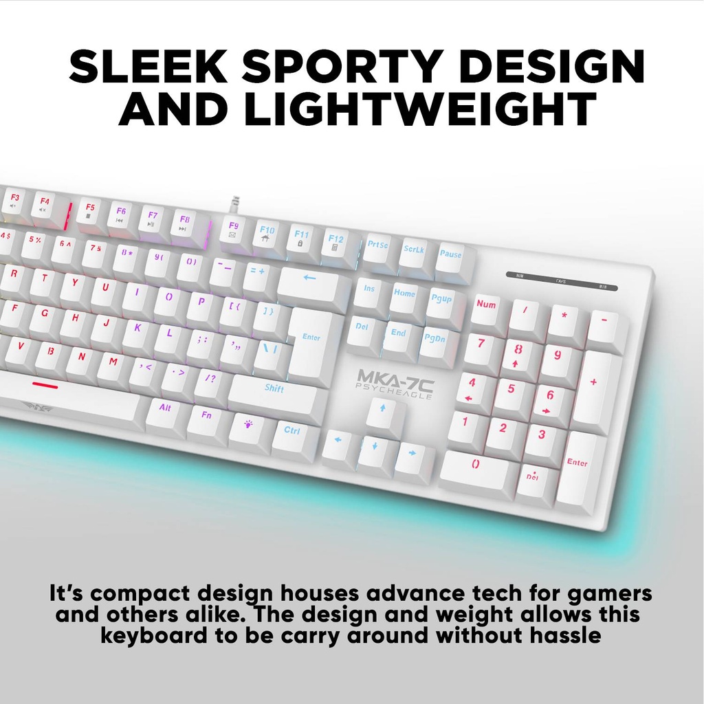 Armaggeddon MKA-7C White Mechanical Gaming Keyboard 104 Keys Clicky Blue Keys