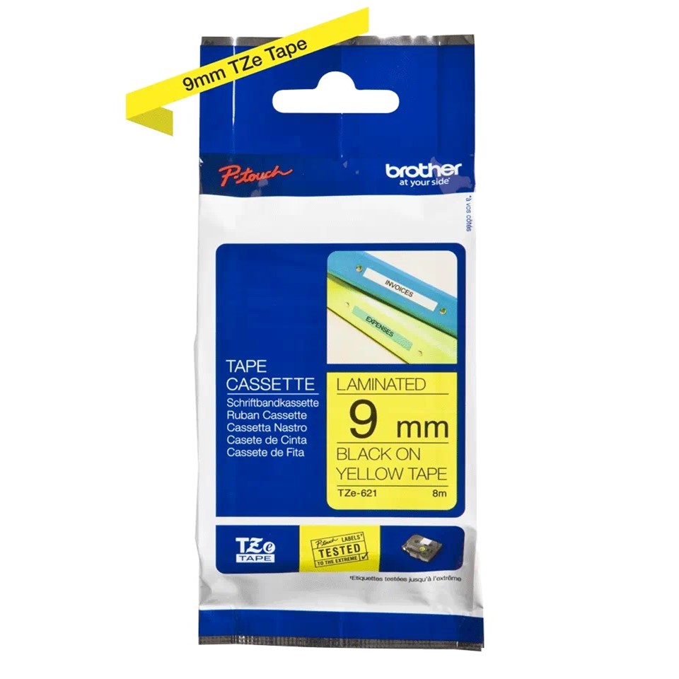 TZe621 9mm BLACK ON YELLOW 8m BROTHER P-TOUCH TAPE