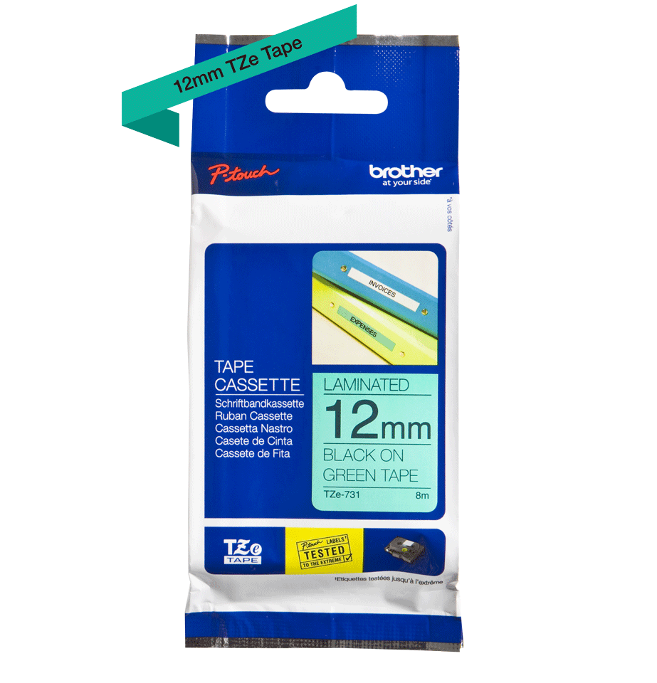 TZe731 12mm Black On Geen Tape