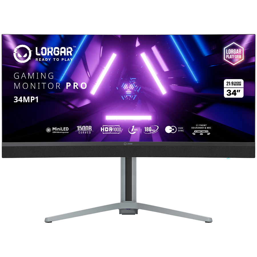 [LRG-34MP1W180C-GY] LORGAR 34MP1, UWQHD MiniLED Gaming Monitor Pro, 34'' (3440*1440) VA curved monitor, black/milky grey