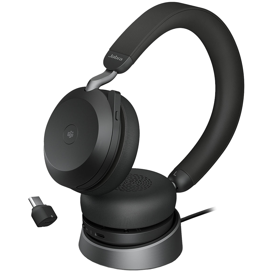 [27599-999-889] JABRA EVOLVE2 75, Link380c MS Stereo Stand Black, EVOLVE2 75 headset Black MS, Link 380 BT adapter USB-C MS, EVOLVE2 75 Deskstand USB-A,1.2m USB-C to USB-C cable, carry pouch, warranty and warning (safety leaflets)