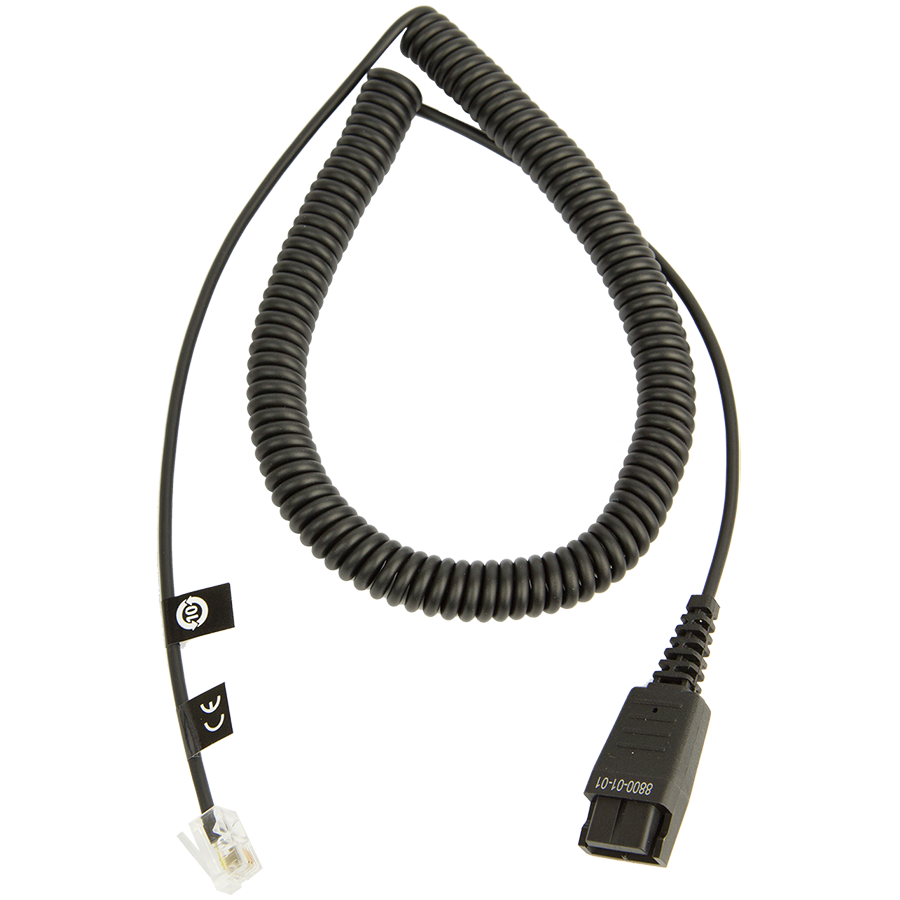 [8800-01-89] JABRA QD Cord to RJ45, coiled, 0,5 - 2m, only in connection with JABRA BIZ 2400 balanced on Siemens Openstage