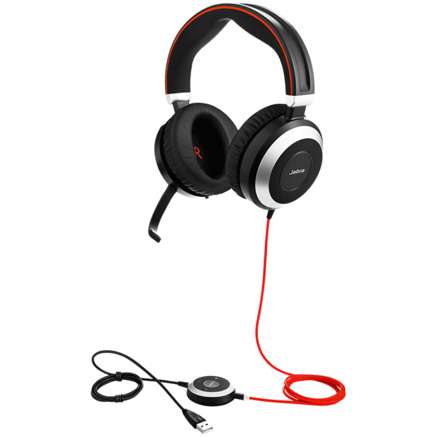 [7899-829-209] JABRA EVOLVE 80 UC Stereo USB Headband, Active Noise cancelling, USB connector, with mute-button and volume control on the cord, Busylight , Discret boomarm, active Noise Cancellation, Listen-In