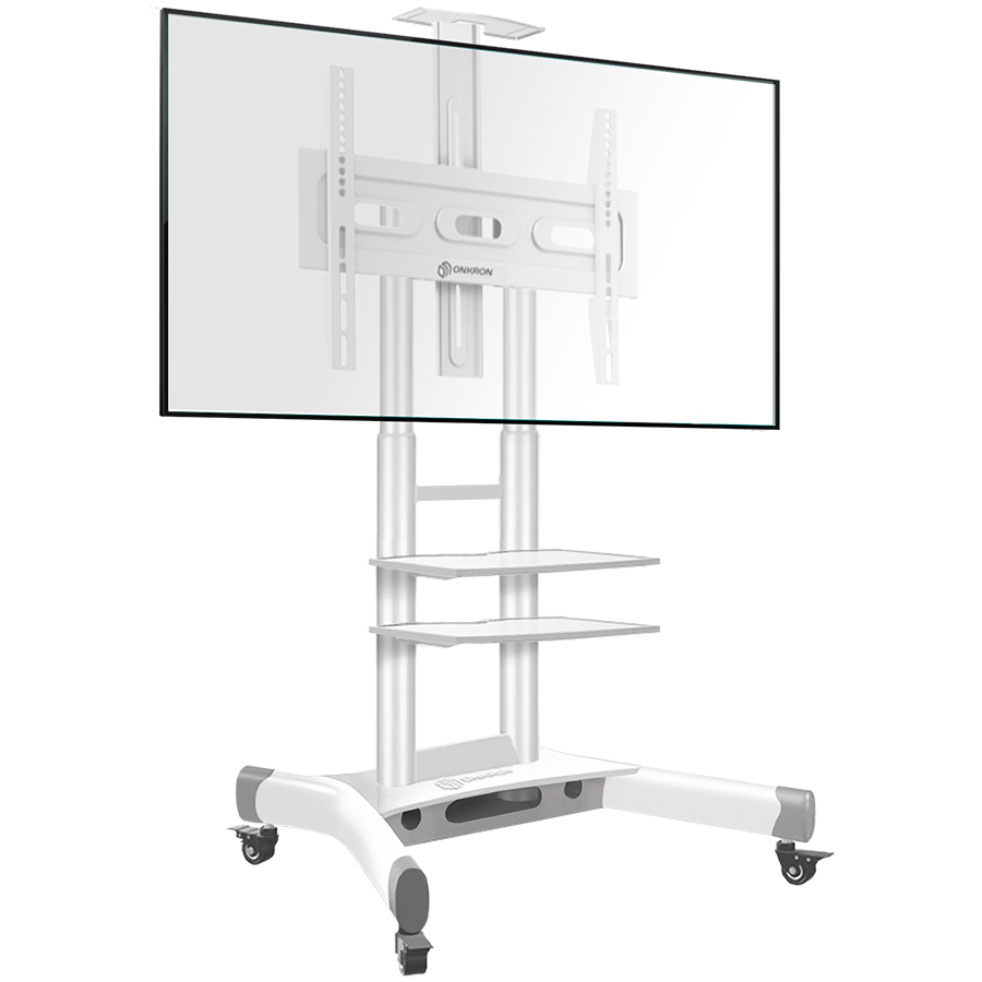 ONKRON Mobile TV Stand for 40-70” TVs with Wheels Shelves Height Adjustable Rolling TV Cart, White