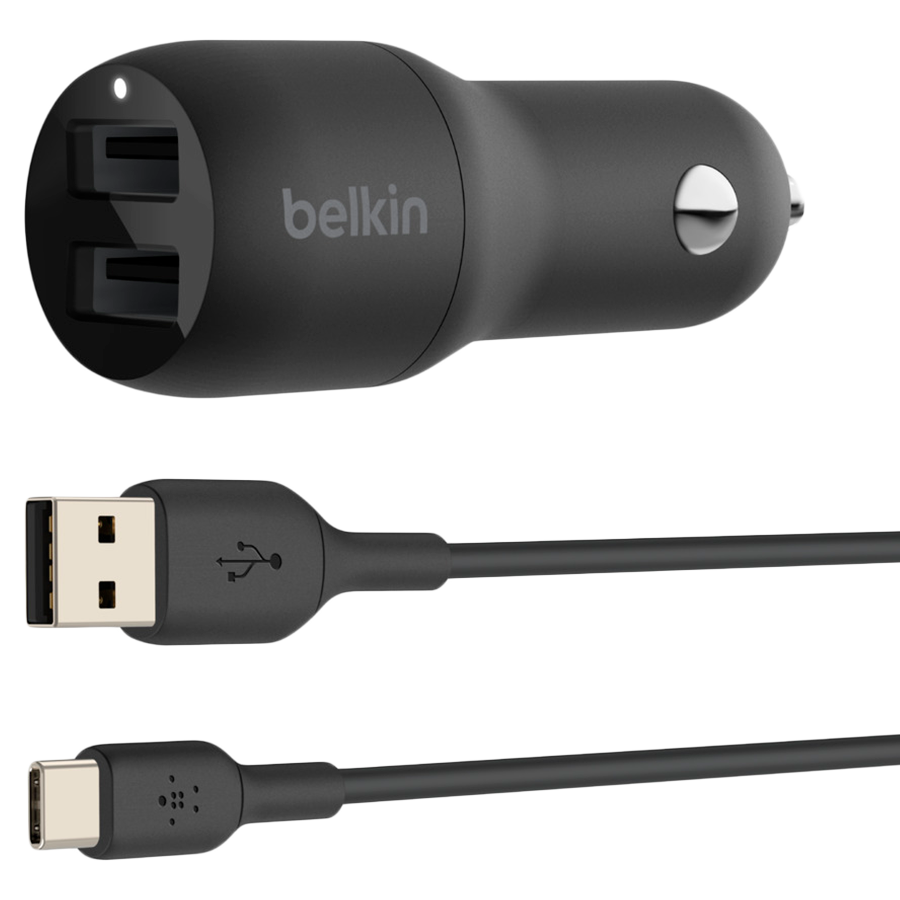 BELKIN Car charger Car Charger 24W Dual USB-A, USB-A - USB-C, 1m, black
