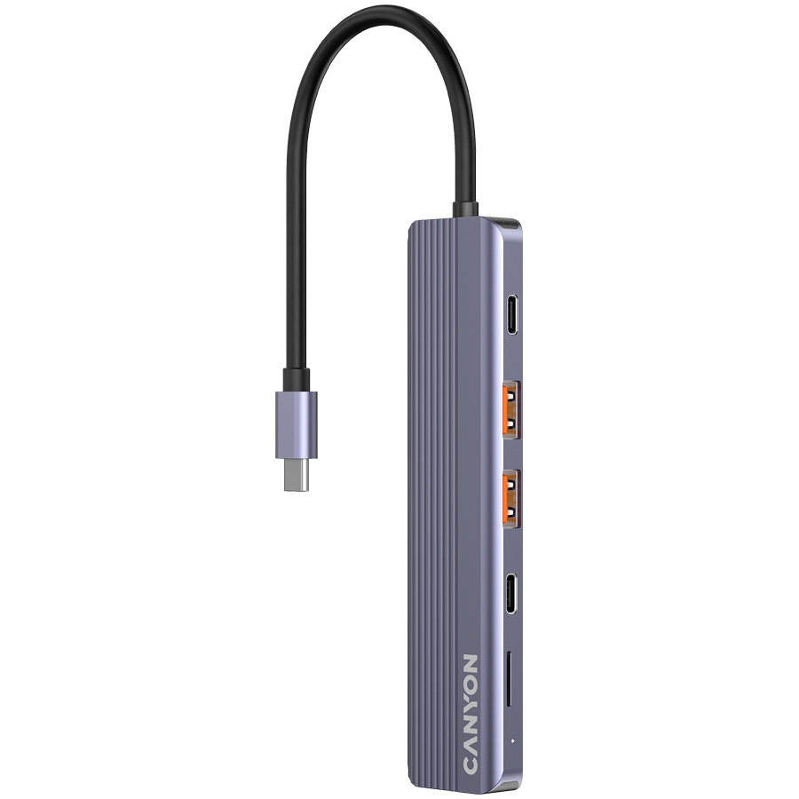 [CNS-TDS17] Canyon DS-17 Διανομέας USB-C 6-σε-1, 4K HDMI, 2x USB-A 3.2, microSD, Power Delivery, Γκρι