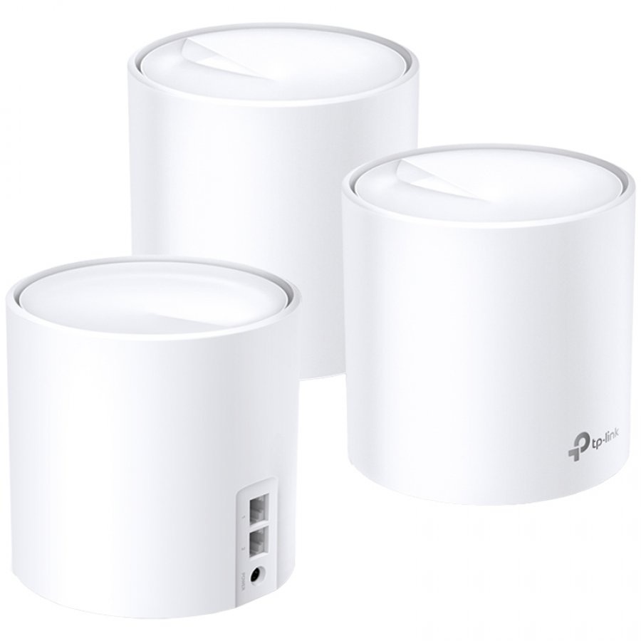 AX5400 Whole Home Mesh Wi-Fi 6 System SPEED: 574 Mbps at 2.4 GHz + 2402 Mbps at 5 GHz SPEC: 4× Internal Antennas, 2× Gigabit Ports (WAN/LAN auto-sensing),  4 Streams for 5 GHz FEATURE: Deco App, Router/AP Mode, IPv6, IPTV
