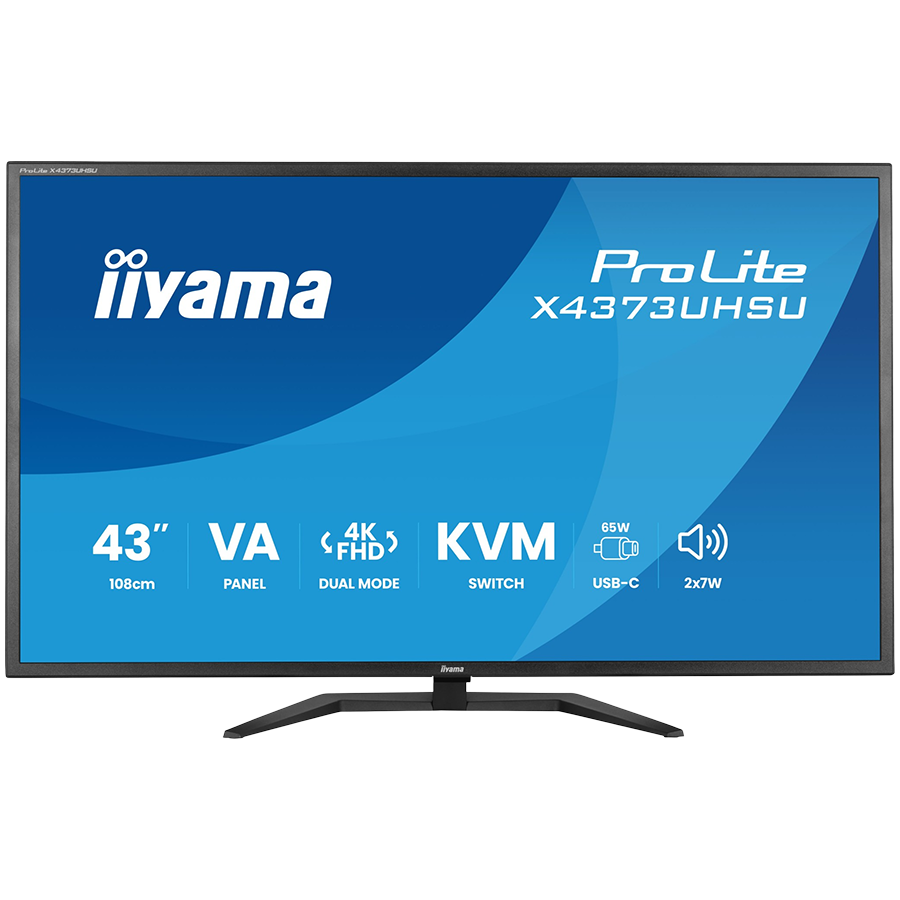 [X4373UHSU-B2] IIYAMA Monitor LED X4373UHSU-B2 KVM Switch 42.5" VA LED 3840 x 2160 60hz 450cd 3ms HDMI DP USB Type C 95W Tilt 3y
