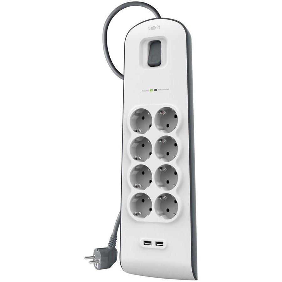 BELKIN 8-outlet Surge Protection Strip with 2.4 Amp 2xUSB Charging