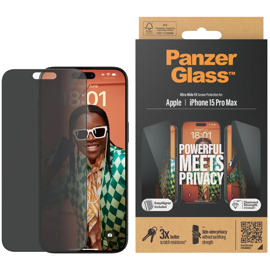 PanzerGlass® Privacy Screen Protector iPhone 15 Pro Max | Ultra-Wide Fit w. EasyAligner