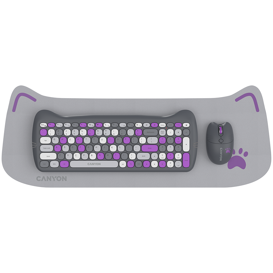 [CNS-HSETW6VT] Canyon HSET-W6 EN Keyboard+Mouse Kitty Edition AAA+АА Wireless Violet