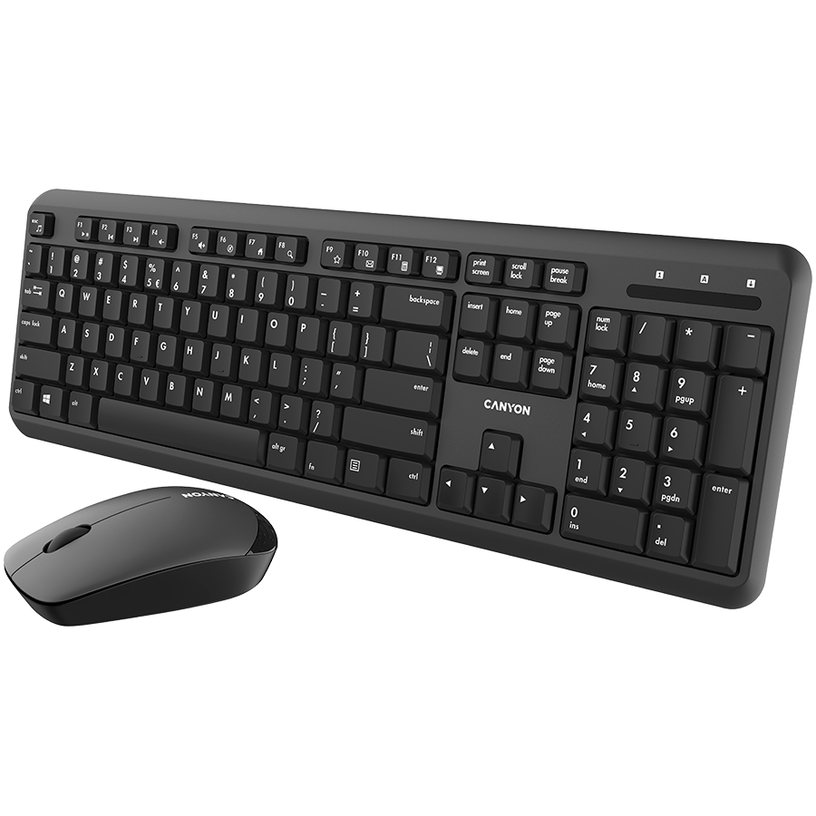 [CNS-HSETW02-UK/US] Canyon SET-W20 Ασύρματο Σετ Πληκτρολόγιο και Ποντίκι, Full-Size, Αθόρυβα Πλήκτρα, 1200 DPI, διάταξη UK/US, Μαύρο