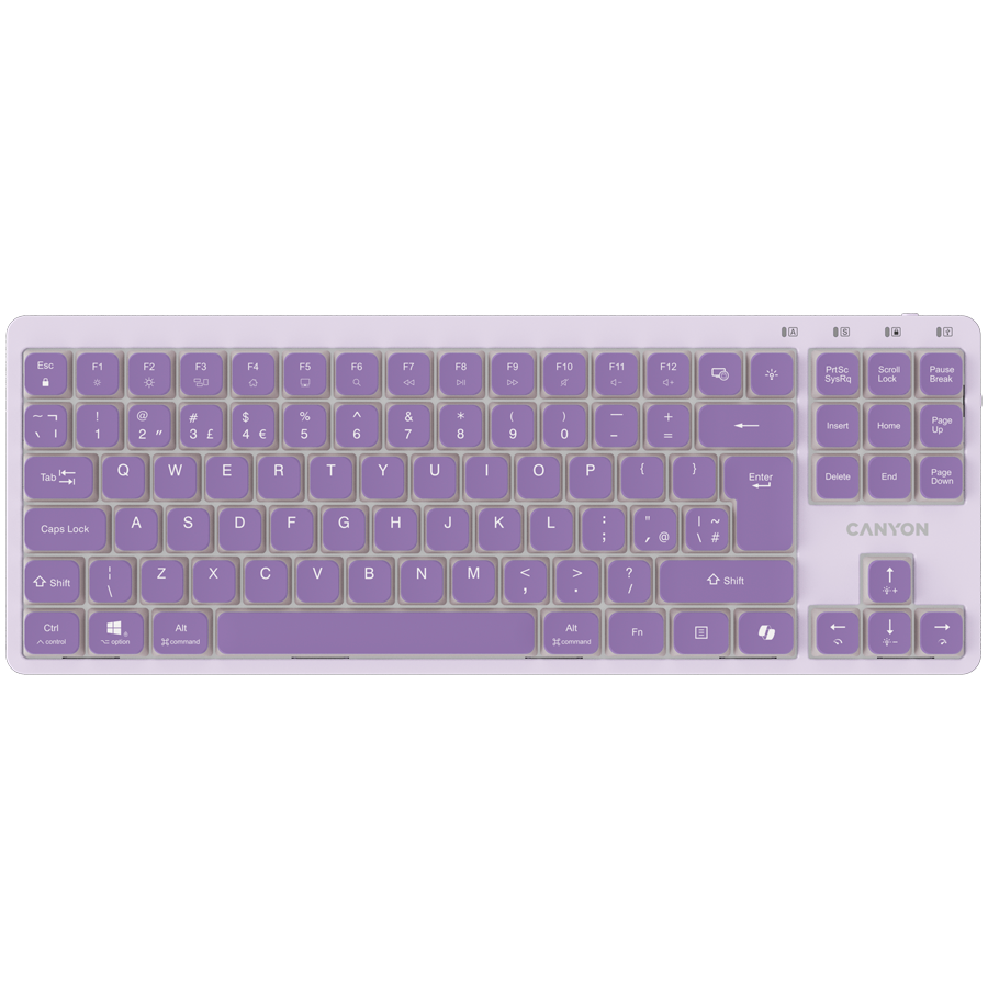 [CNS-HKB10V] Canyon OnType 10 Μηχανικό Πληκτρολόγιο Low Profile, TKL, Ενσύρματο USB-C, Λευκός Φωτισμός, αγγλική διάταξη, Μωβ
