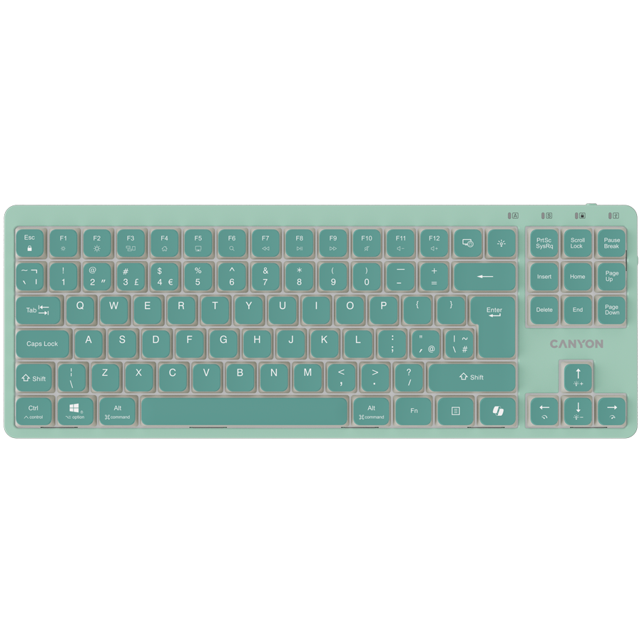 [CNS-HKB10GR] Canyon OnType 10 Μηχανικό Πληκτρολόγιο Low Profile, TKL, Ενσύρματο USB-C, Λευκός Φωτισμός, αγγλική διάταξη, Πράσινο