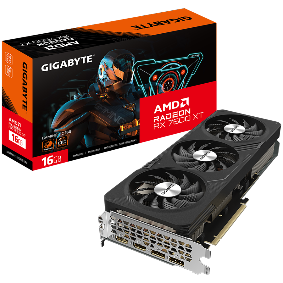 [GV-R76XTGAMING OC-16GD] Gigabyte Video Card AMD Radeon RX 7600 XT GAMING OC 16G - GDDR6 16GB/128bit, PCI-E 4.0 x16, 2xHDMI, 2xDP, 2x8pin, 600W PSU, Retail